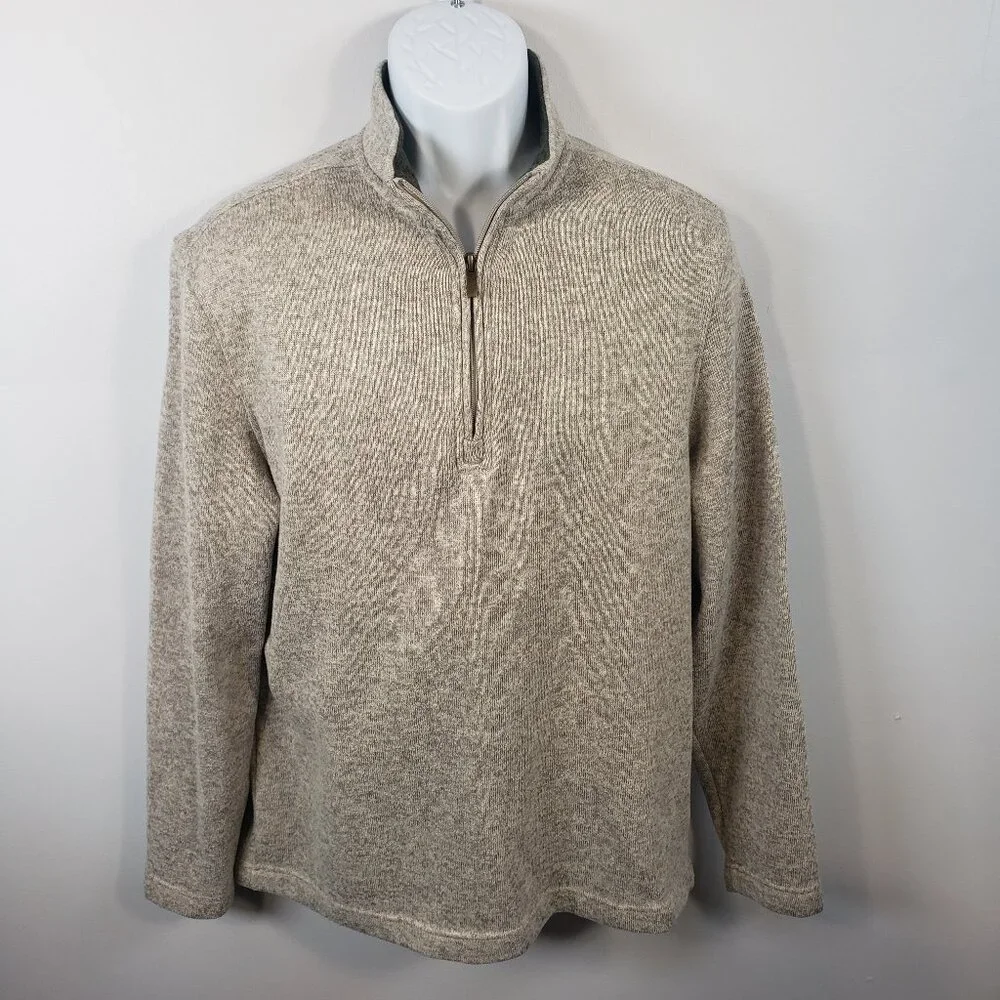 Grove & Hollow Men's Large L Zippered Pullover Sweater Long Sleeve Beige / A254
